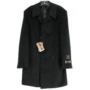Pronto Moda Mens 38R Three Button Lamb Wool‎ Cashmere Black Sport Coat Overcoat